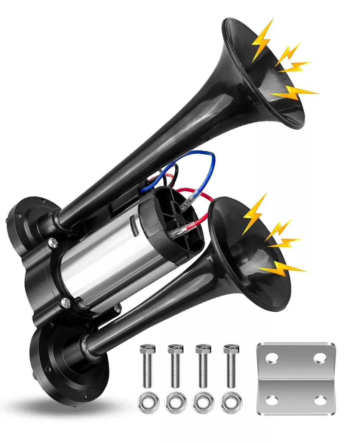 600DB Dual Air Horn Trumpets Super Loud Electric Car Horn Kit with Air Compressor