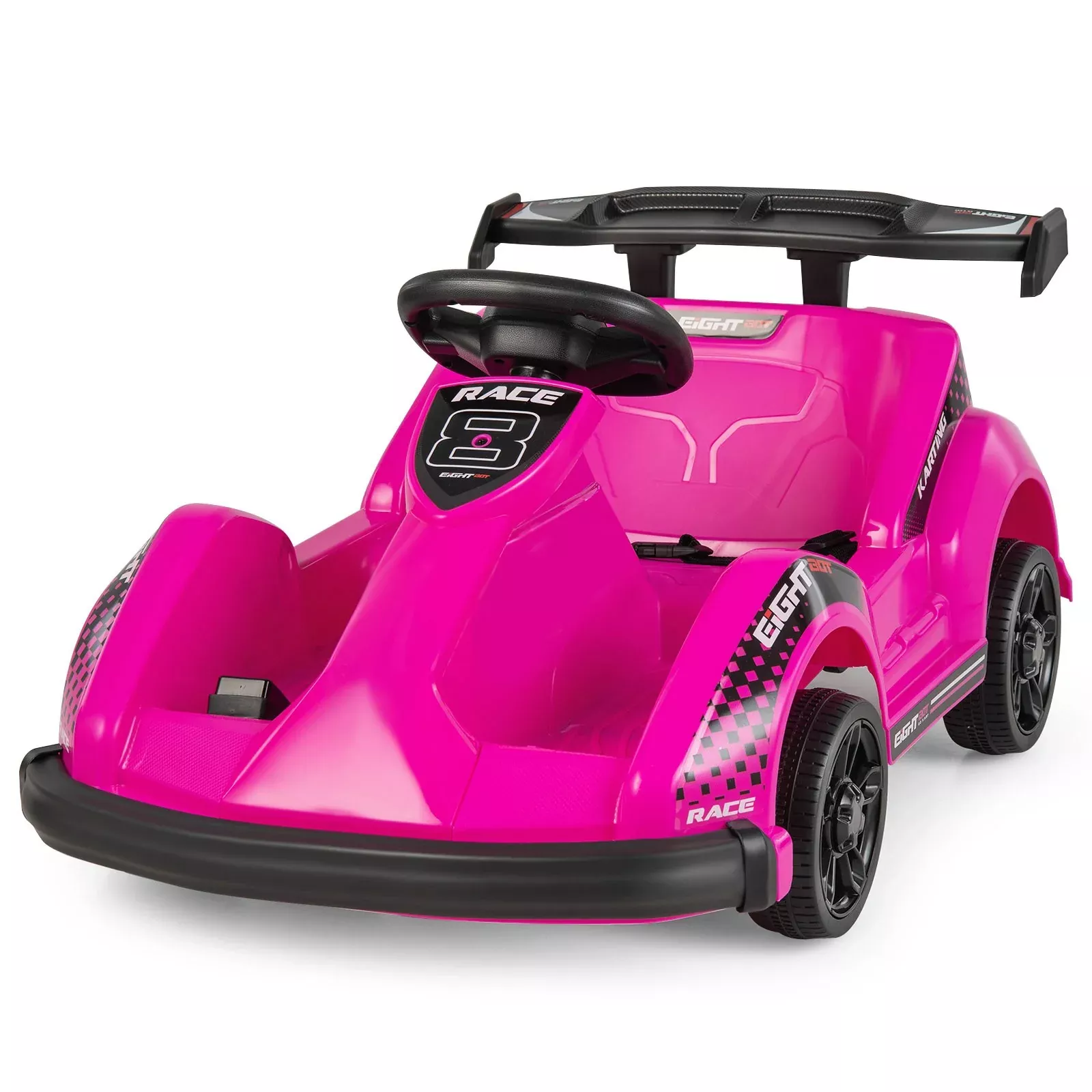 6V Battery-Powered Pink Kids 4-Wheel RC Go-Kart with Bumper and Music