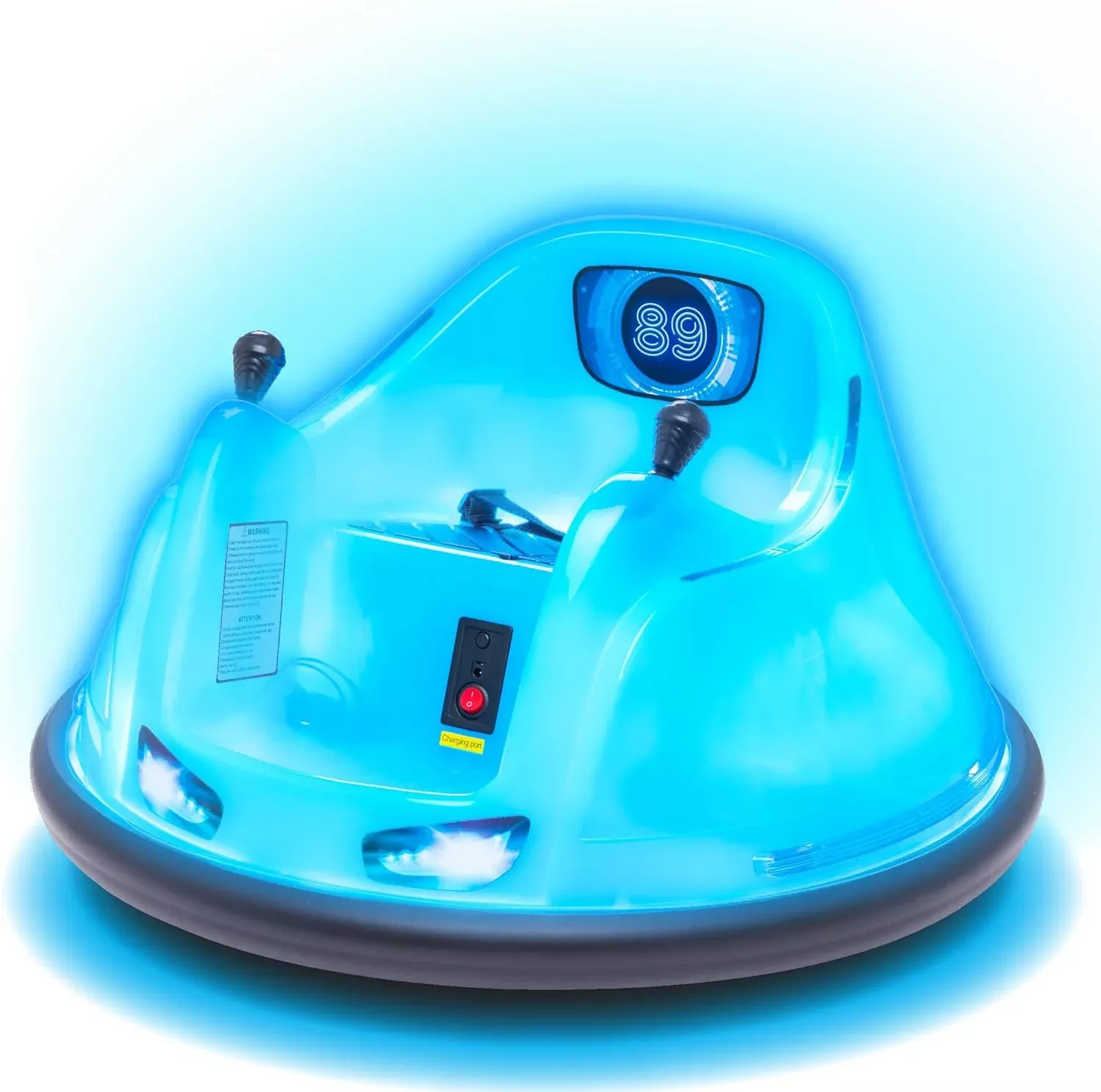 6V Blue LED Ride-On Bumper Car for Kids with Glow Effect, 360° Spin, and Rechargeable Battery